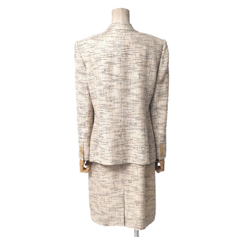 Celine Vintage Ensemble Suit 46 Tweed Tailored Jacket Belted Dress French Beige