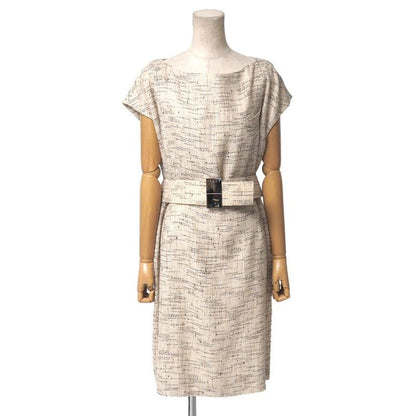 Celine Vintage Ensemble Suit 46 Tweed Tailored Jacket Belted Dress French Beige