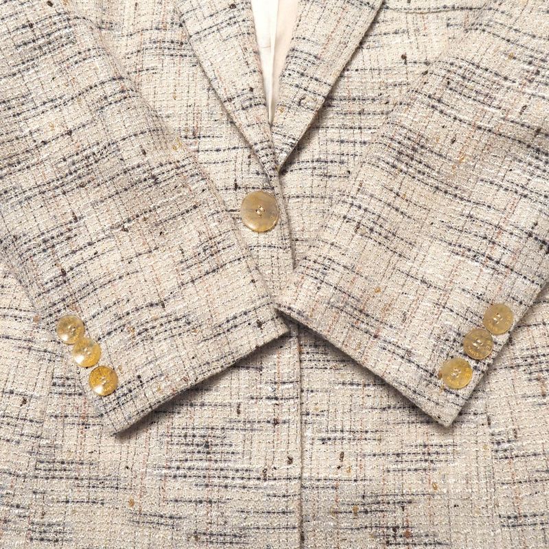 Celine Vintage Ensemble Suit 46 Tweed Tailored Jacket Belted Dress French Beige