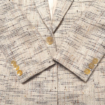 Celine Vintage Ensemble Suit 46 Tweed Tailored Jacket Belted Dress French Beige