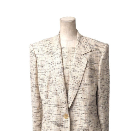 Celine Vintage Ensemble Suit 46 Tweed Tailored Jacket Belted Dress French Beige