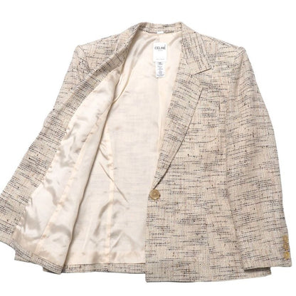 Celine Vintage Ensemble Suit 46 Tweed Tailored Jacket Belted Dress French Beige