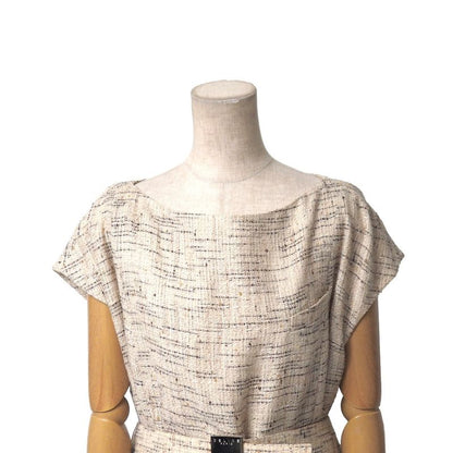 Celine Vintage Ensemble Suit 46 Tweed Tailored Jacket Belted Dress French Beige