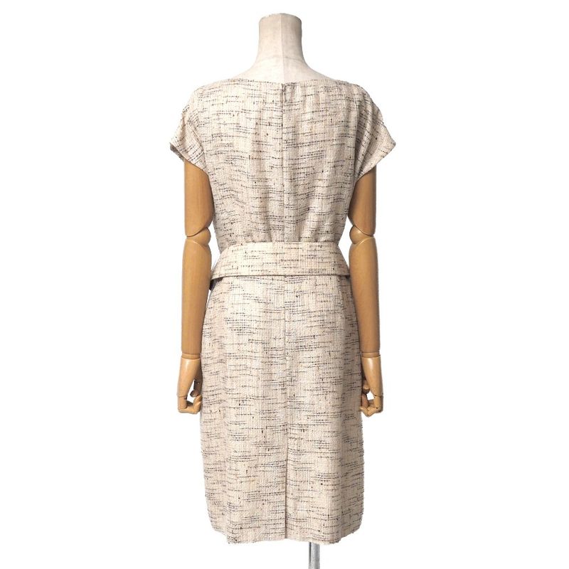 Celine Vintage Ensemble Suit 46 Tweed Tailored Jacket Belted Dress French Beige
