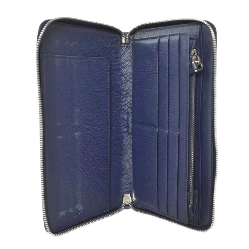 Prada Racing Car Patch Wallet Leather Navy