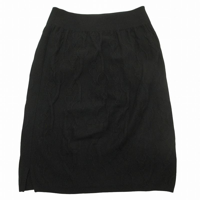 Hermes Cashmere Knit Skirt Tight Knee Length Chain Jacquard Weave