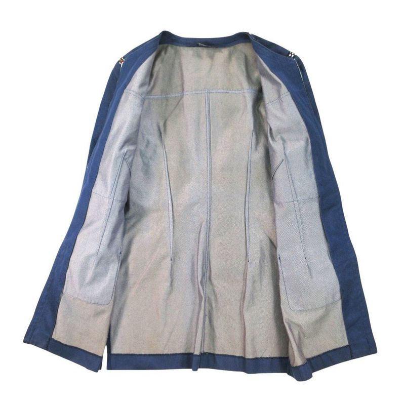 Chanel Denim Long Coat Tweed Trimming Sequin Decoration Indigo