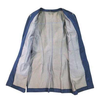 Chanel Denim Long Coat Tweed Trimming Sequin Decoration Indigo