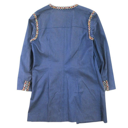 Chanel Denim Long Coat Tweed Trimming Sequin Decoration Indigo