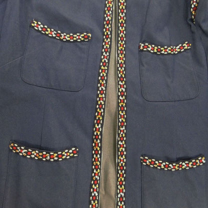 Chanel Denim Long Coat Tweed Trimming Sequin Decoration Indigo