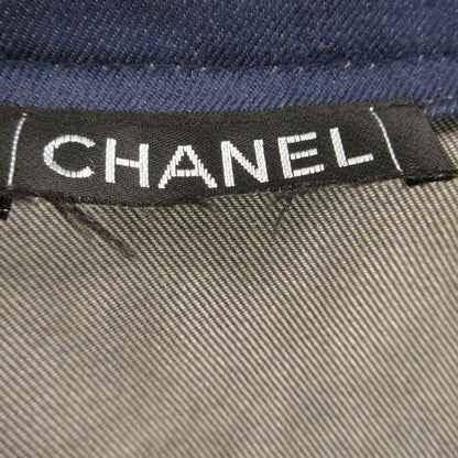 Chanel Denim Long Coat Tweed Trimming Sequin Decoration Indigo