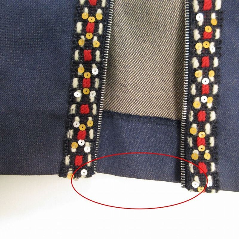 Chanel Denim Long Coat Tweed Trimming Sequin Decoration Indigo