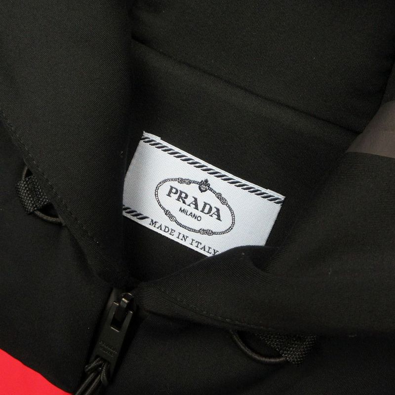 Prada Logo Hoodie Short Length Hoodie Technical Fabric XS Black Red