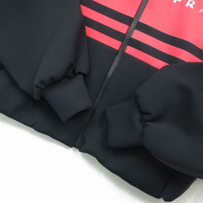 Prada Logo Hoodie Short Length Hoodie Technical Fabric XS Black Red