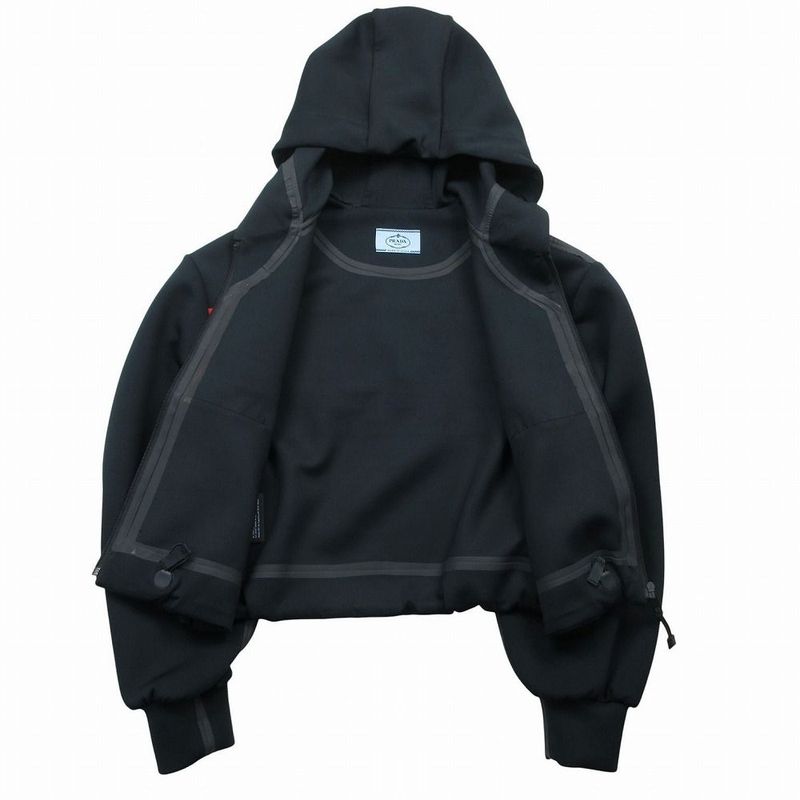 Prada Logo Hoodie Short Length Hoodie Technical Fabric XS Black Red