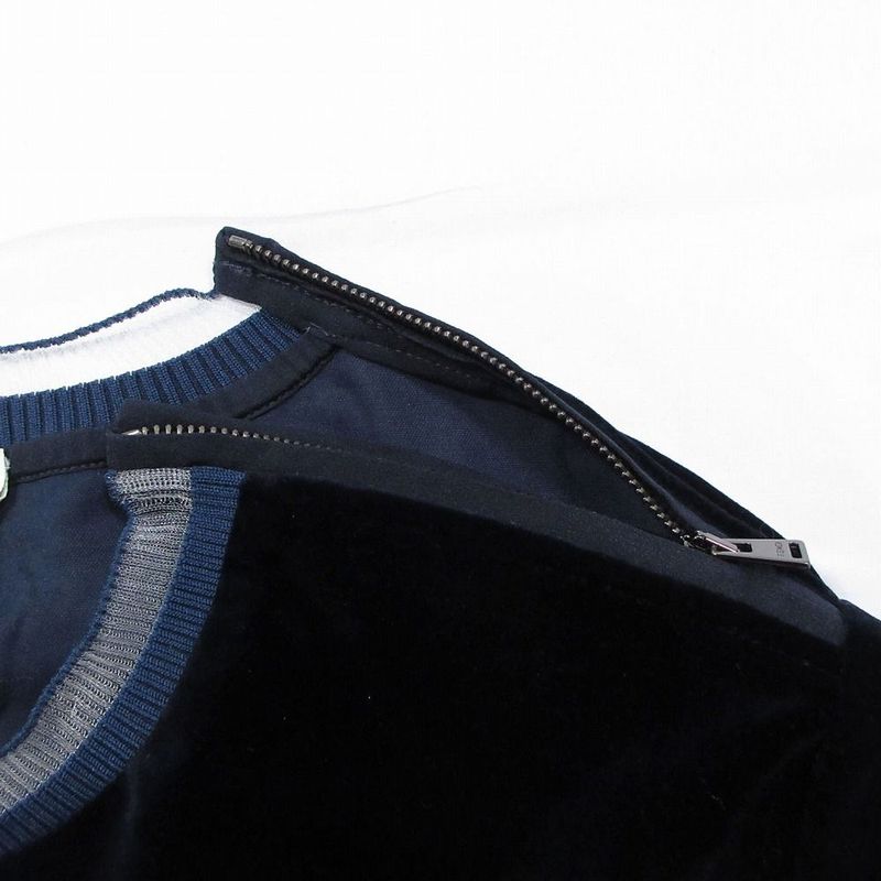 Fendi Velour Top Botanical Embroidery Design Sheer Material Contrast Zip