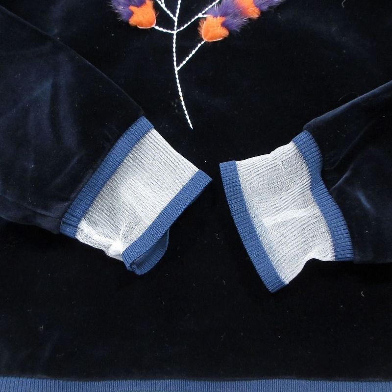 Fendi Velour Top Botanical Embroidery Design Sheer Material Contrast Zip