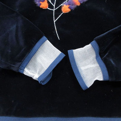 Fendi Velour Top Botanical Embroidery Design Sheer Material Contrast Zip