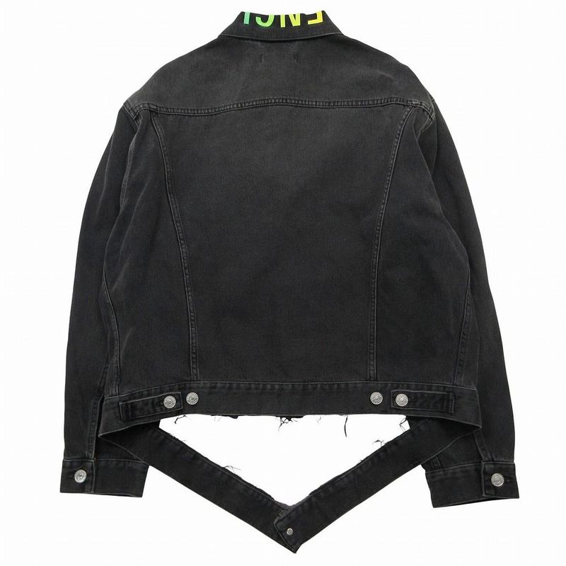 Balenciaga Rainbow Logo Embroidery Denim Jacket Distressed