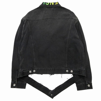 Balenciaga Rainbow Logo Embroidery Denim Jacket Distressed