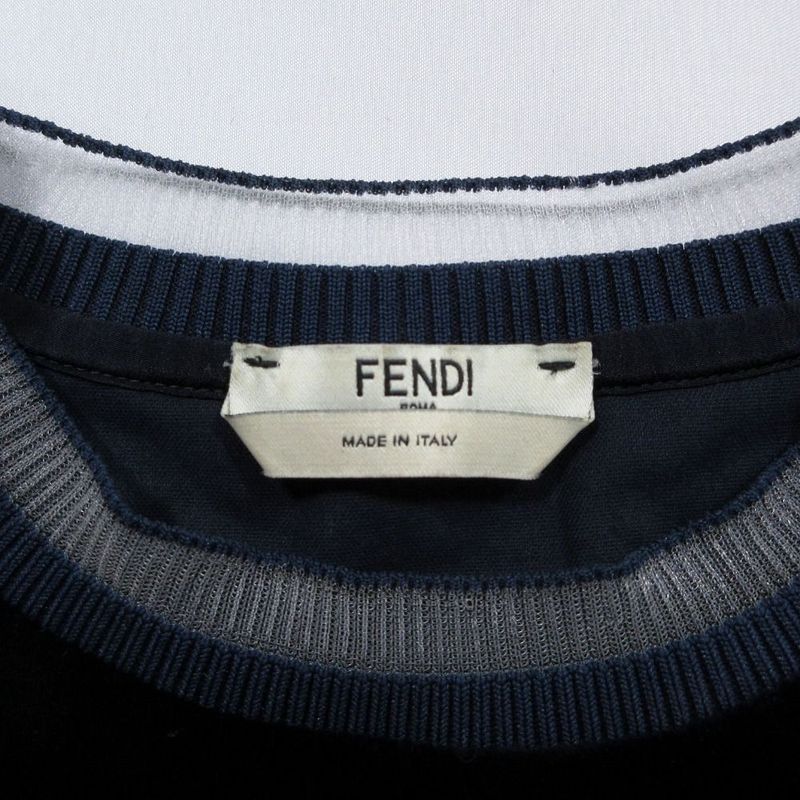 Fendi Velour Top Botanical Embroidery Design Sheer Material Contrast Zip