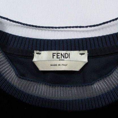 Fendi Velour Top Botanical Embroidery Design Sheer Material Contrast Zip