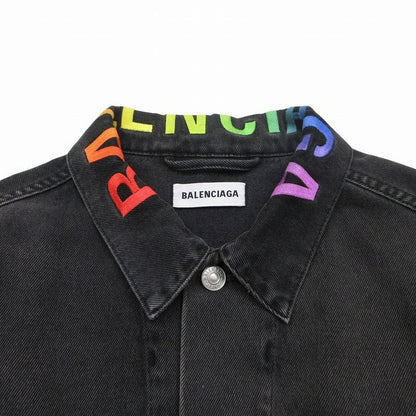 Balenciaga Rainbow Logo Embroidery Denim Jacket Distressed