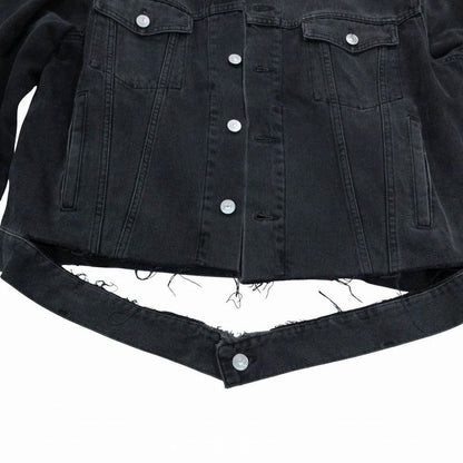 Balenciaga Rainbow Logo Embroidery Denim Jacket Distressed