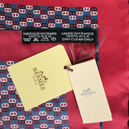 Hermes Chaine D'ancre Pattern Scarf Gavroche Scarf Silk Red Multicolor