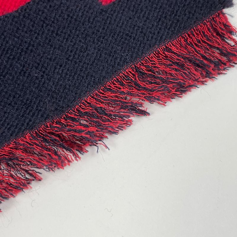 Gucci GG Pattern Scarf Fringe Scarf Wool Silk Navy Red