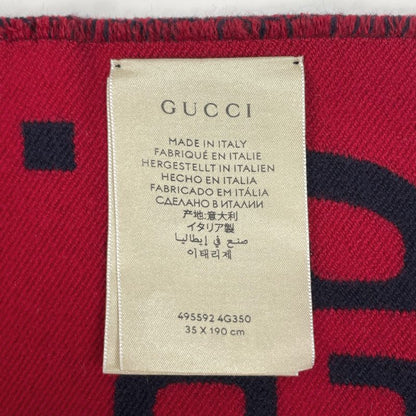 Gucci GG Pattern Scarf Fringe Scarf Wool Silk Navy Red