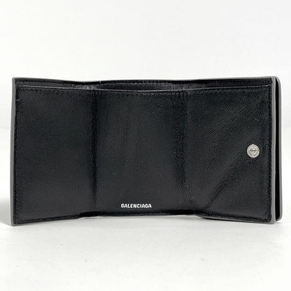 Balenciaga Everyday Trifold Wallet Logo Leather Silver
