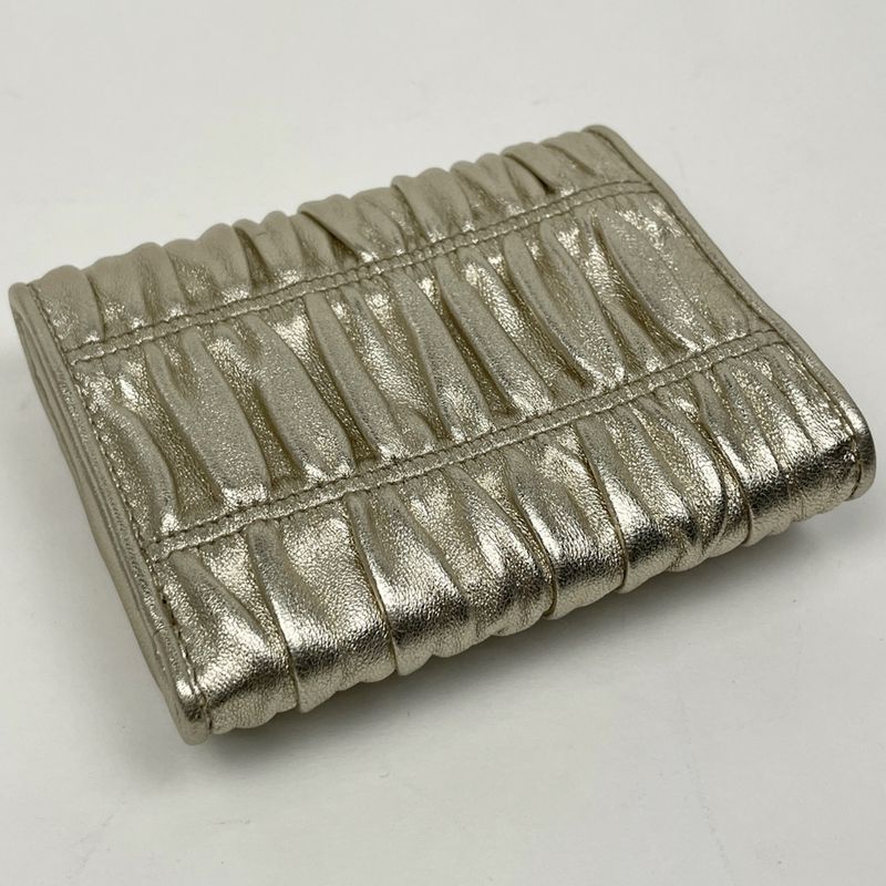 Prada Logo Trifold Wallet Gathered Leather Gold