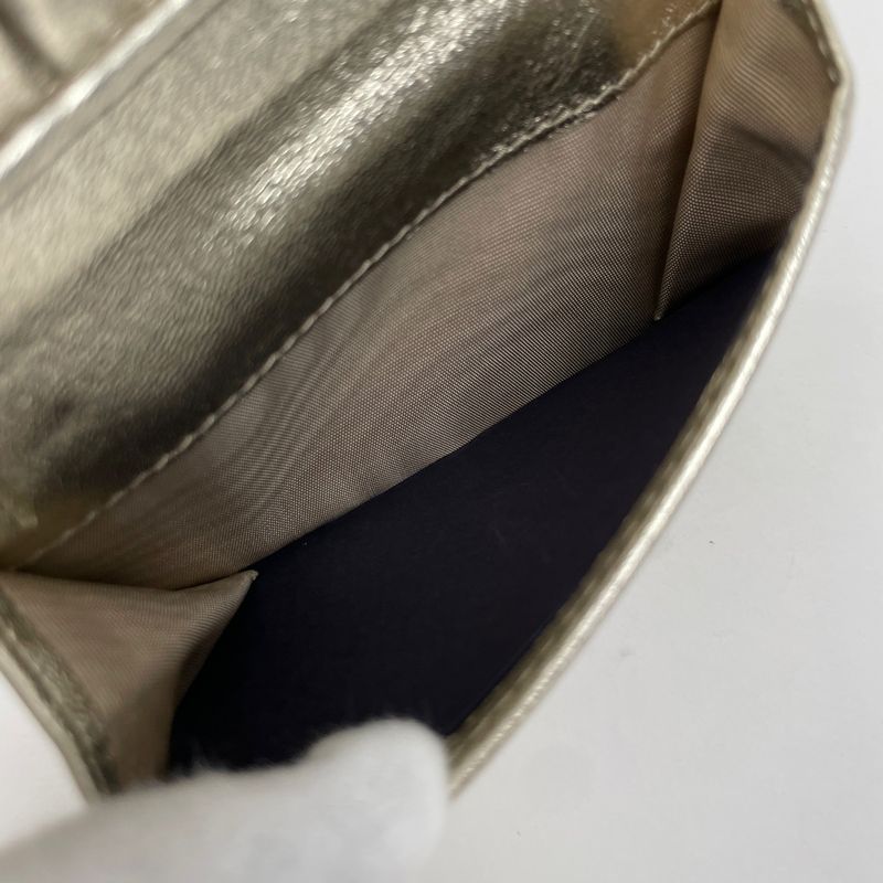 Prada Logo Trifold Wallet Gathered Leather Gold
