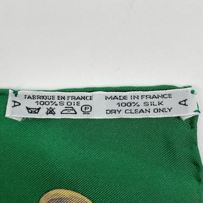 Hermes Carre 90 Etriers Armor Pattern Horse Harness Pattern Scarf Silk Green