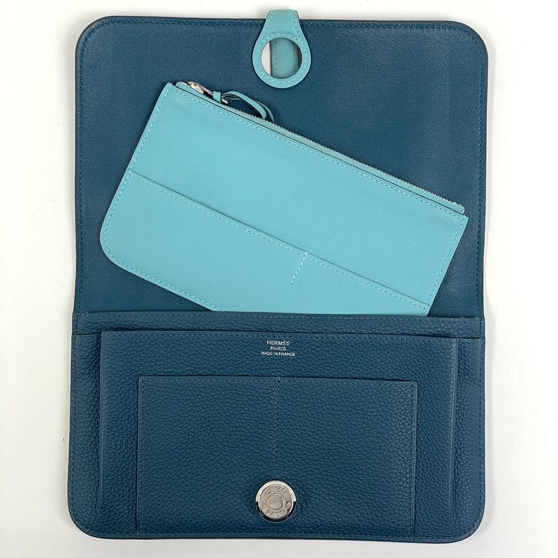 Hermes Dogon GM Bifold Bicolor Duo Wallet Togo Blue Jean
