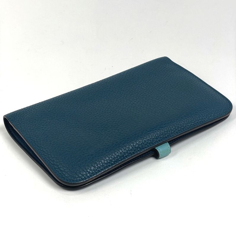 Hermes Dogon GM Bifold Bicolor Duo Wallet Togo Blue Jean
