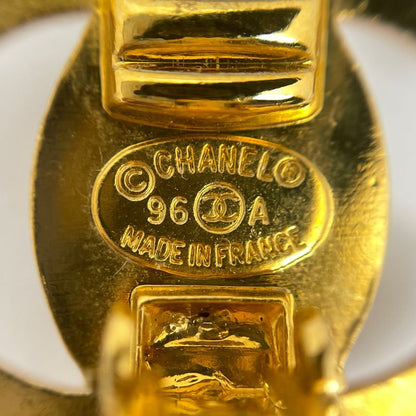Chanel CC Logo Rhinestone Earrings Swing Faux Pearl Gold Plated