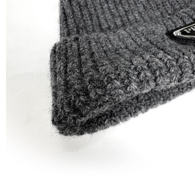 Prada Knit Cap Hat Wool Cashmere Gray