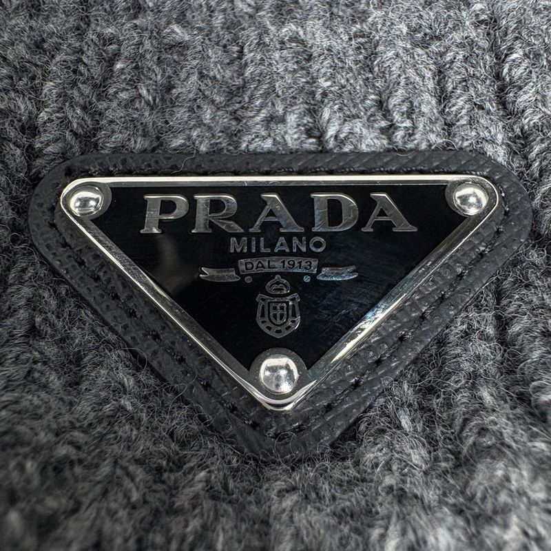 Prada Knit Cap Hat Wool Cashmere Gray