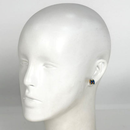Hermes Pop Earrings Logo Blue Gold