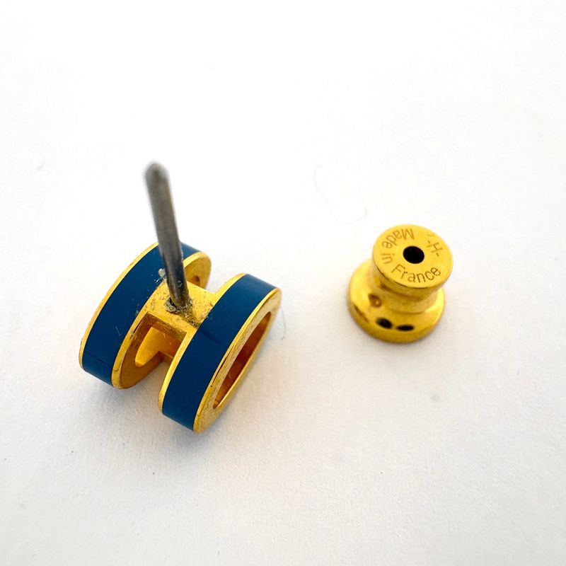 Hermes Pop Earrings Logo Blue Gold