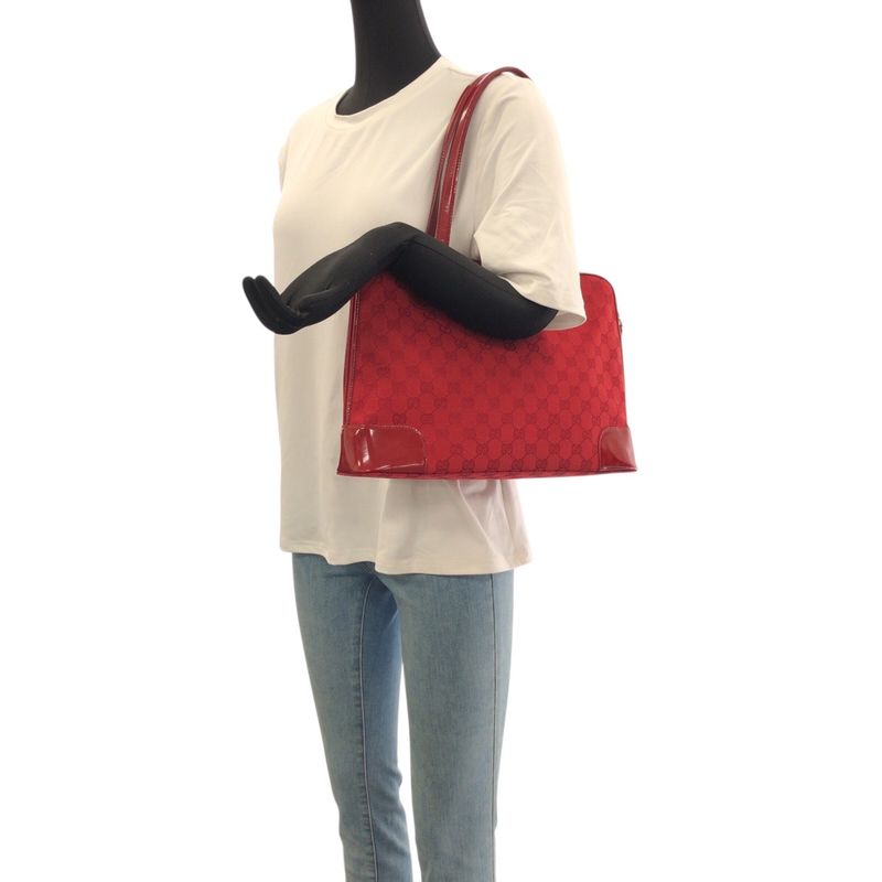 Gucci Red Gold GG Canvas Enamel 002 Tote Shoulder Bag