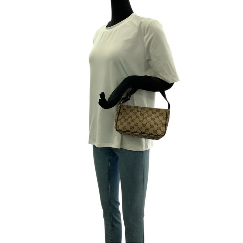 Gucci Beige Brown Silver GG Canvas Handbag Pouch