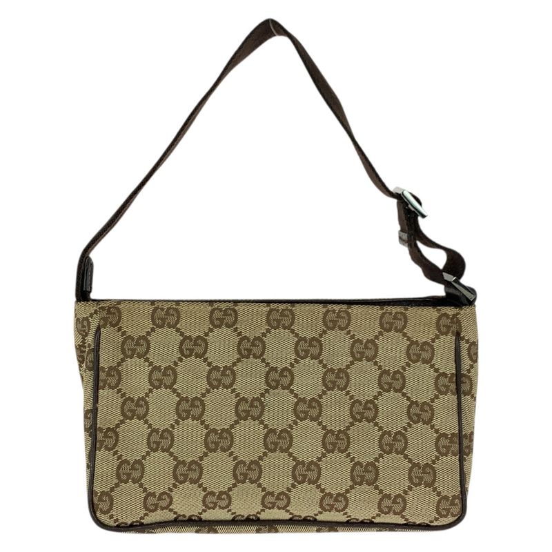 Gucci Beige Brown Silver GG Canvas Handbag Pouch
