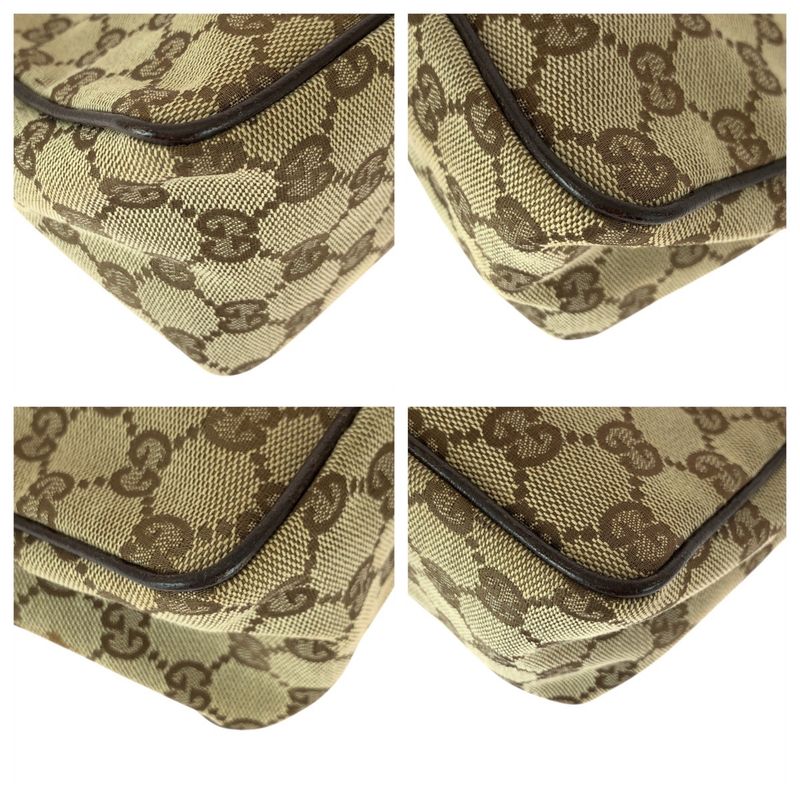 Gucci Beige Brown Silver GG Canvas Handbag Pouch