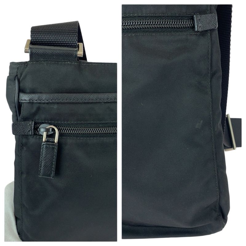 Prada Tessuto Black Silver Nylon Shoulder Bag