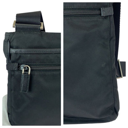 Prada Tessuto Black Silver Nylon Shoulder Bag
