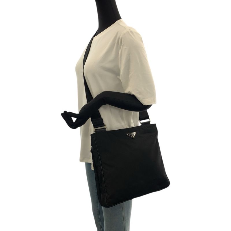 Prada Tessuto Black Silver Nylon Shoulder Bag