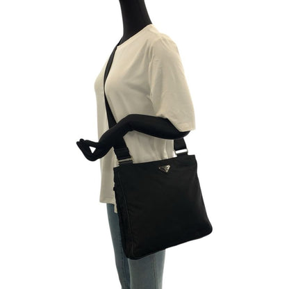 Prada Tessuto Black Silver Nylon Shoulder Bag